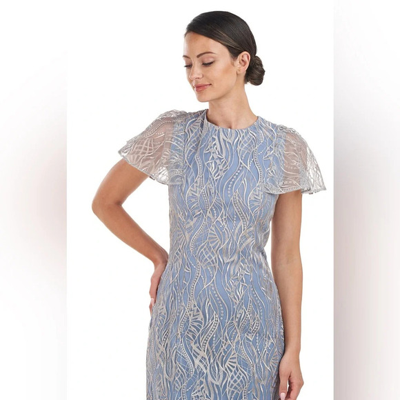 JS Collections Women's Meadow Cocktail Dress color denim bark Sz : 4 - Picture 4 of 14